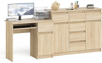 Мори Стол компьютерный МС-1 правый + Комод МК1200.4, цвет дуб сонома, ШхГхВ 210,4х50х94 см., выдвижной ящик справа, НЕ универсальная сборка