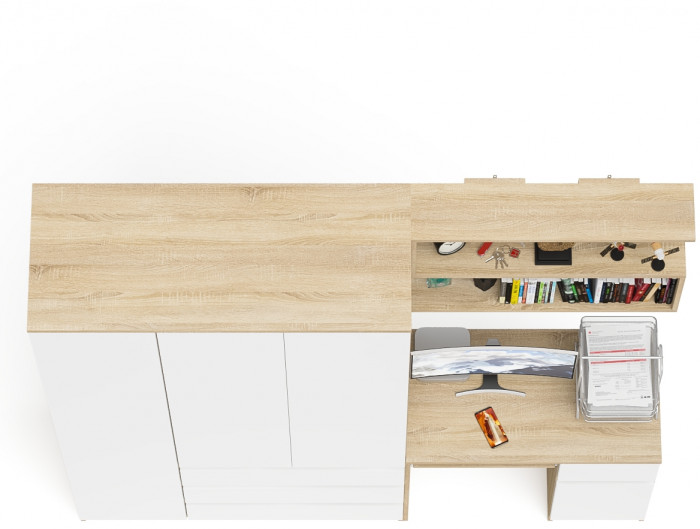 Мори Стол компьютерный МС-1 правый + Шкаф МШ1200.1 + Полка 900, цвет дуб сонома/белый, ШхГхВ 210,4х50,4х209,6 см., НЕ универсальная сборка