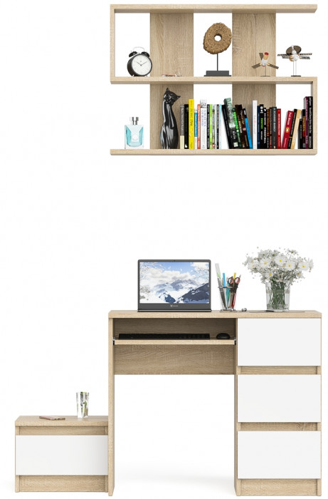 Мори Стол компьютерный МС-6 правый + Тумба ТМП400.1 + Полка 900, цвет дуб сонома/белый, ШхГхВ 130,4х50х209,6 см., НЕ универсальная сборка
