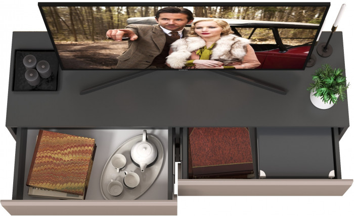 Сидней 13.63 Тумба под ТВ, цвет корпус: антрацит/фасады: МДФ веллюто капучино, ШхГхВ 129,9х41,3х52,4 см., 4-ре выдвижных ящика