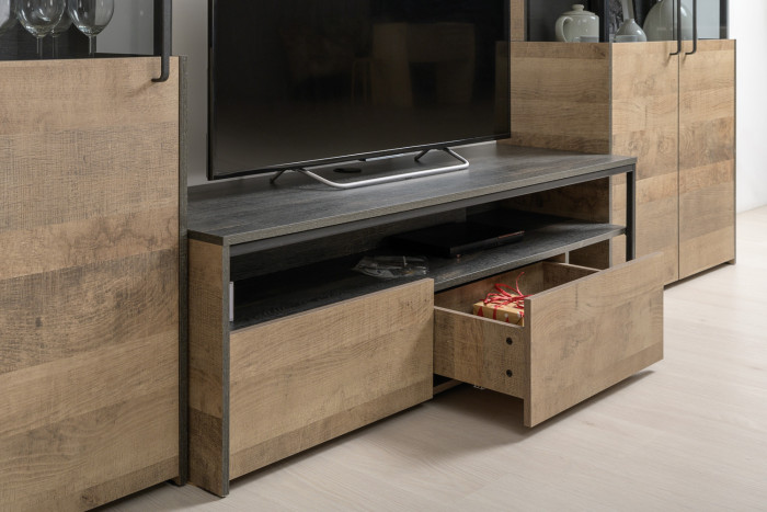 Трувор 13.151.02 Стеллаж + 13.307.02 Комод с ящиками, цвет дуб гранж песочный/интра, ШхГхВ 156х37х146 см., универсальная сборка