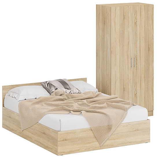 Кровать 1600 + Шкаф 2-х створчатый Стандарт, цвет дуб сонома, ШхГхВ 163,5х203,5х70 + 90х52х200 см., сп.м. 1600х2000 мм., без матраса, основание есть