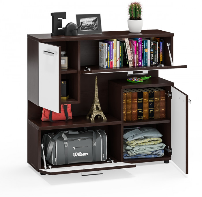 Тумба ТВ С-МД-С1-1000, цвет венге/белый шагрень, ШхГхВ 100х30х93 см., НЕ универсальная сборка