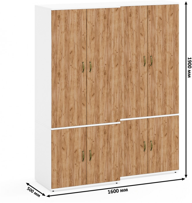 Лидер-8 Модуль Шкаф МД 19Б + Шкаф МД 20Б, цвет белый шагрень/крафт золото, ШхГхВ 160х50,3х190 см., НЕ универсальная сборка