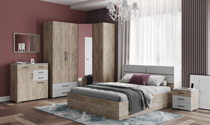 Спальня Теана, набор 2, Дуб крафт серый/МДФ светло-серый