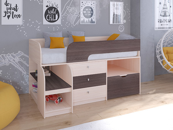 Кровать чердак Астра 9 V5 Дуб молочный/Дуб Шамони