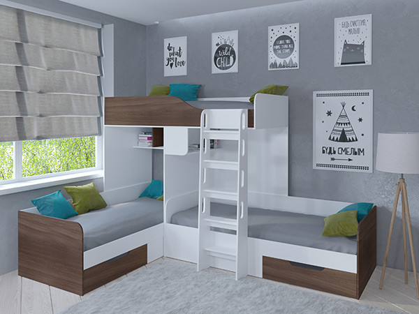 Кровать двухъярусная Трио Белый/Дуб Шамони