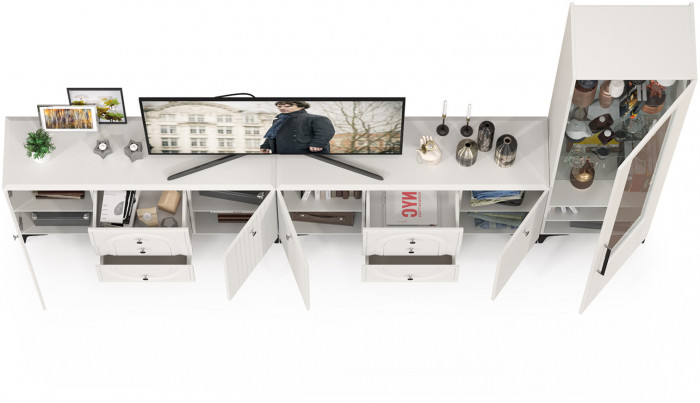 Валенсия Гостиная № 117, ЛДСП белый шагрень/МДФ белый шагрень