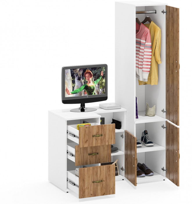 Лидер-8 Пенал МД 23Б + Тумба МД 3.16 + Тумба МД 3.19, белый шагрень/крафт золото