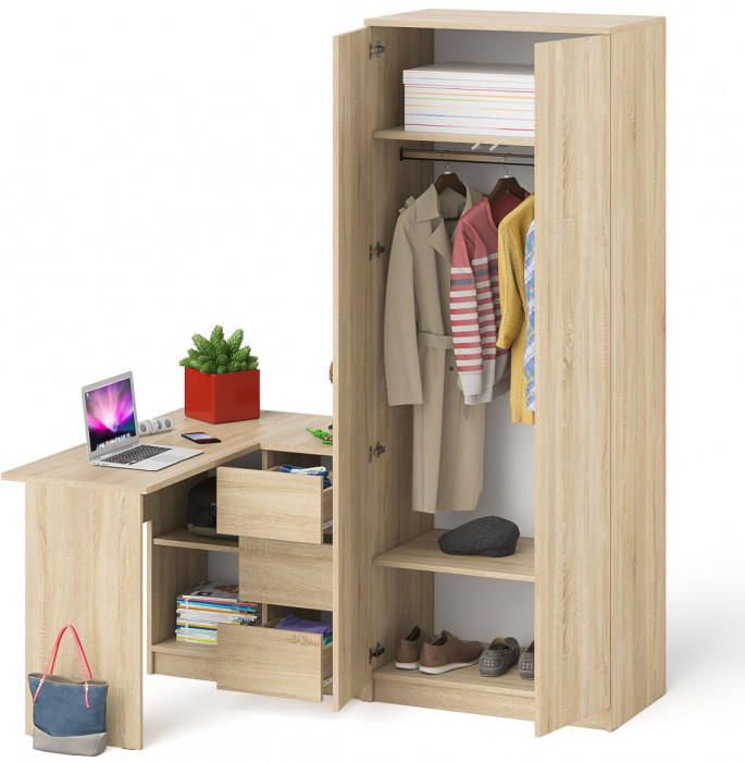 Мори компьютерный стол МС-16 правый + Шкаф МШ800.1, дуб сонома