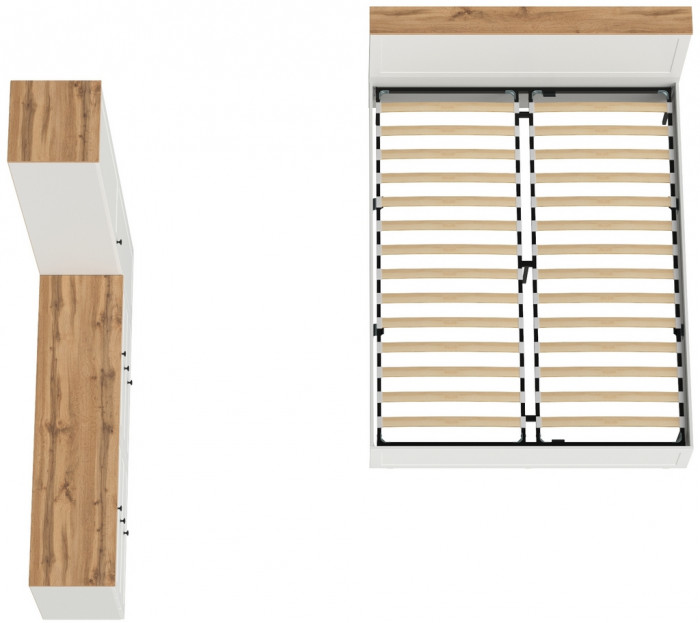 Остин 11.53 Кровать + ортопед + 13.227 Шкаф-пенал + 16.240 Комод, белый шагрень/дуб крафт золотой