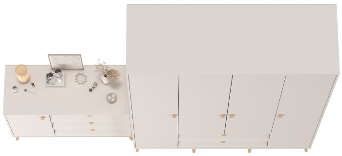 Афина Спальня Шкаф 4-х дверный + Комод с дверкой и тремя ящиками, цвет кашемир серый, ШхГхВ 160х56,3х220 + 110х45,3х83 см., универсальная сборка