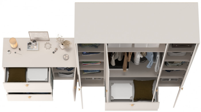 Афина Спальня Шкаф 4-х дверный + Комод с дверкой и тремя ящиками, цвет кашемир серый, ШхГхВ 160х56,3х220 + 110х45,3х83 см., универсальная сборка