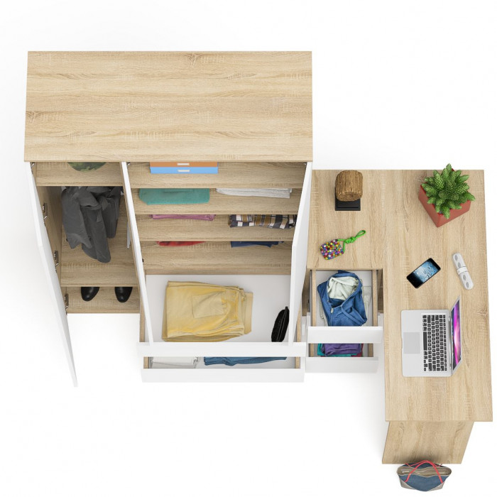 Мори Стол компьютерный МС-16 левый + Шкаф МШ1200.1, цвет дуб сонома/белый, ШхГхВ 244,8х84,9х209,6 см., выдвижные ящики слева, НЕ универсальная сборка