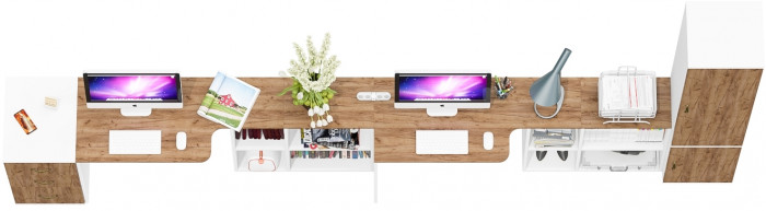 Лидер-8 Стол + Стол + Пенал МД 21Б + Тумба МД 3.16, белый шагрень/крафт золото