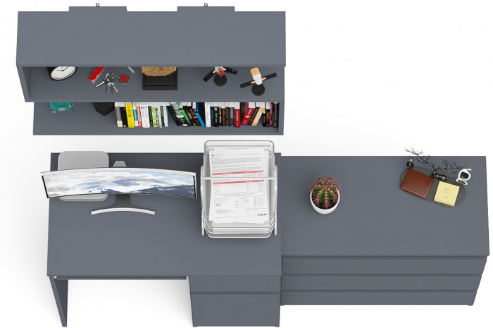 Мори компьютерный стол МС-1 правый + Комод МК800.1 + Полка 900, графит