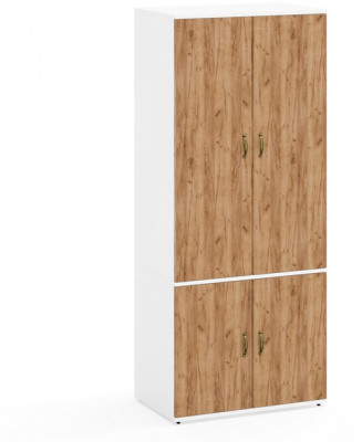 Лидер-8 Модуль Шкаф МД 19Б, цвет белый шагрень/крафт золото, ШхГхВ 80х50х190 см., глубокий шкаф со штангой для верхней одежды и полкой