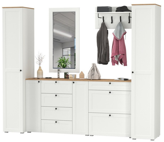 Остин Прихожая 58, белый шагрень/дуб крафт золотой