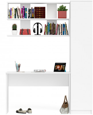 Мори Стол письменный МСП1200.1 + Пенал МШ400.1 + Полка 1200, цвет белый, ШхГхВ 160,8х50,4х209,6 см., универсальная сборка