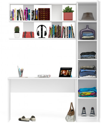 Мори Стол письменный МСП1200.1 + Пенал МШ400.1 + Полка 1200, цвет белый, ШхГхВ 160,8х50,4х209,6 см., универсальная сборка