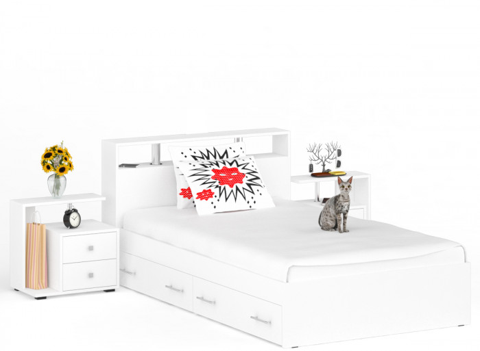 Камелия Кровать с ящиками 1200 + две тумбы, белый