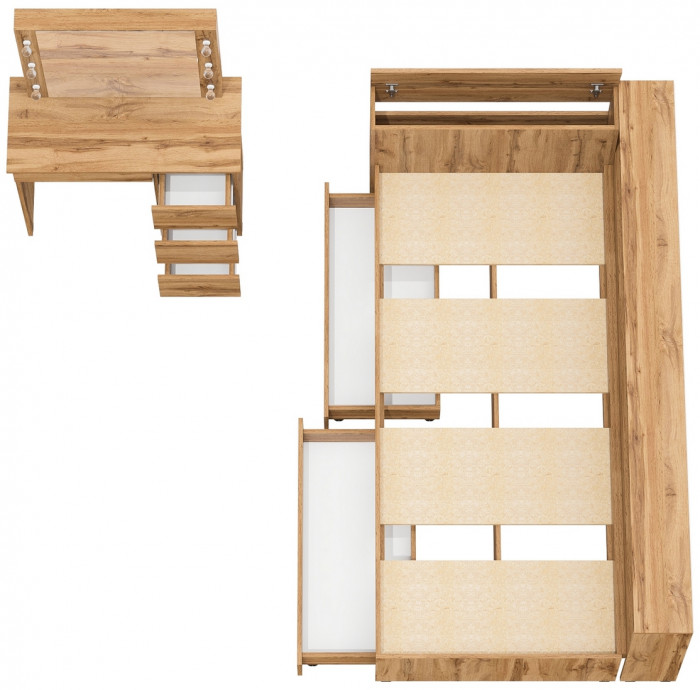 Ксения Кровать с ящиками 0900 + прикроватный блок + Столик с подсветкой Сура, дуб вотан