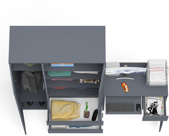 Мори Стол компьютерный МС-1 правый + Шкаф МШ1200.1, цвет графит, ШхГхВ 210,4х50,4х209,6 см., выдвижной ящик справа, НЕ универсальная сборка