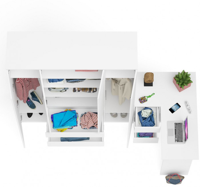 Мори Стол компьютерный МС-16 левый + Шкаф МШ1600.1, цвет белый, ШхГхВ 284,8х84,9х209,6 см., выдвижные ящики слева, НЕ универсальная сборка