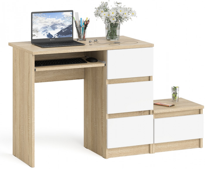 Мори Стол компьютерный МС-6 правый + Тумба ТМП400.1, цвет дуб сонома/белый, ШхГхВ 130,4х50х76,6 см., выдвижные ящики справа, НЕ универсальная сборка