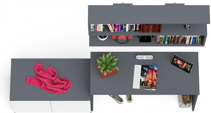 Мори Стол письменный МСП1200.1 + Тумба МА900.1 + Полка 1200, цвет графит/белый, ШхГхВ 210,8х50,4х209,6 см., универсальная сборка