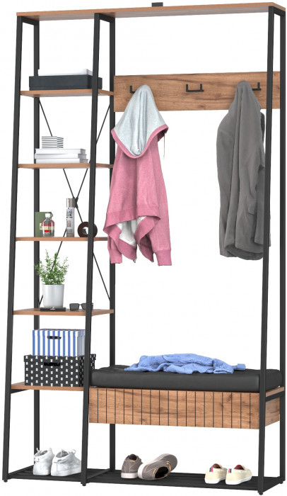 Гранд 15.124N Прихожая, цвет дуб крафт табачный/искуственная кожа чёрная, ШхГхВ 116х38,6х203,4 см., универс. сборка, съёмные решётки для обуви, ящик