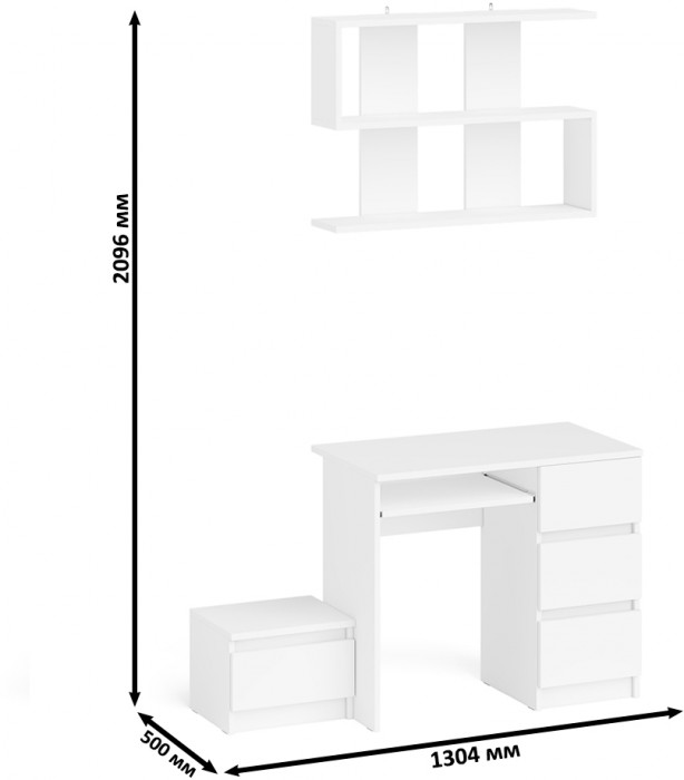 Мори компьютерный стол МС-6 правый + Тумба ТМП400.1 + Полка 900, белый