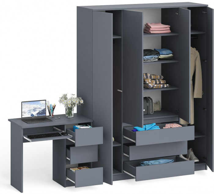 Мори Стол компьютерный МС-6 правый + Шкаф МШ1600.1, цвет графит, ШхГхВ 250,4х50,4х209,6 см., выдвижные ящики справа, НЕ универсальная сборка