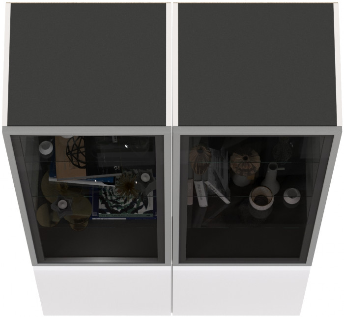 Сидней 13.201 Шкаф-витрина 2 штуки, корпус: белый/чёрный/фасады: МДФ белый глянец/прозр. стекло с серой тонир.