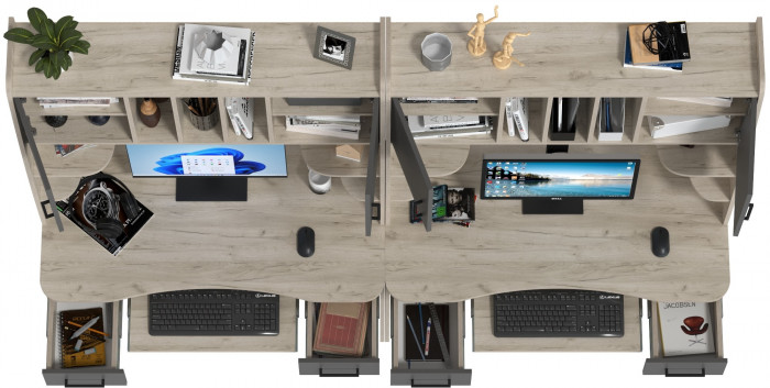 Два стола рабочих 6-0604дкс/граф Бета, дуб крафт серый/графит