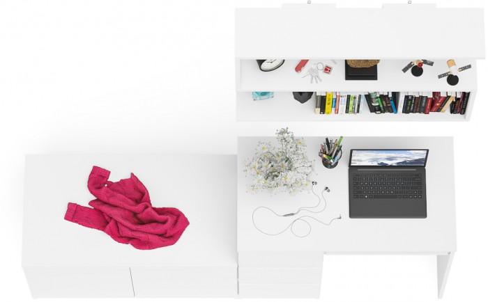 Мори компьютерный стол МС-6 левый + Тумба МА900.1 + Полка 900, белый