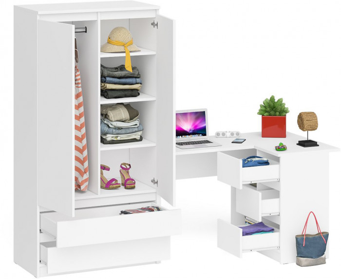 Мори Стол компьютерный МС-16 правый + Шкаф МШ900.1, цвет белый, ШхГхВ 214,8х84,9х179,6 см., выдвижные ящики справа, НЕ универсальная сборка