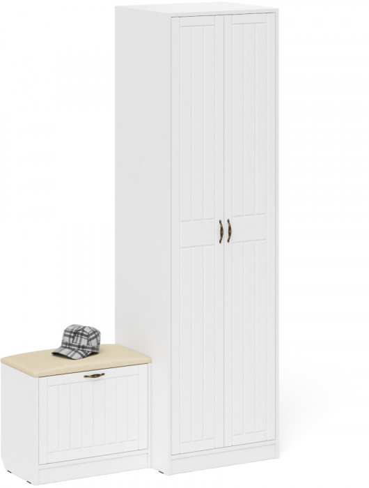 Прихожая П-6 Компоновка № 10, цвет белая шагрень/фасады МДФ белое дерево фрезеровка прованс, ШхГхВ 120х50х210 см., универсальная сборка