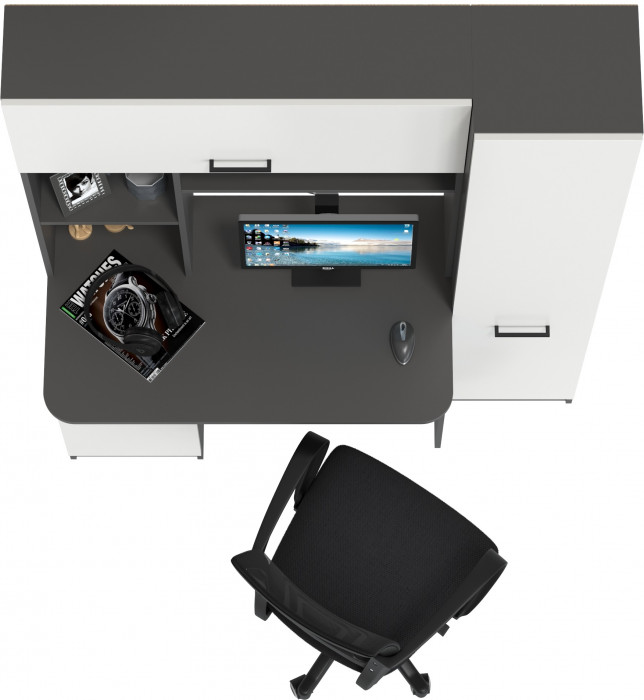 Стол 6-0603 Альфа + кресло 103 чёрное, цвет графит/белый, ШхГхВ 137х61х181 см., универсальная сборка