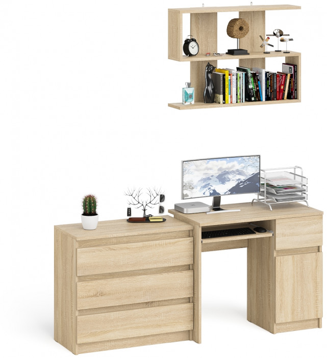 Мори компьютерный стол МС-1 правый + Комод МК800.1 + Полка 900, дуб сонома