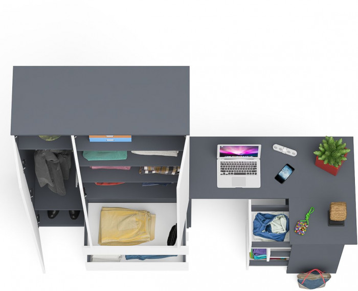 Мори Стол компьютерный МС-16 правый + Шкаф МШ1200.1, цвет графит/белый, ШхГхВ 244,8х84,9х209,6 см., выдвижные ящики справа, НЕ универсальная сборка