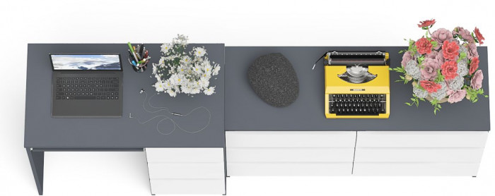 Мори Стол компьютерный МС-6 правый + Комод МК1200.6, цвет графит/белый, ШхГхВ 210,4х50х76,6 см., выдвижные ящики справа, НЕ универсальная сборка