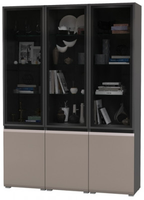 Сидней 13.201 Шкаф-витрина 3 штуки, корпус: антрацит/фасады: МДФ веллюто капучино/прозр. стекло с серой тонир.