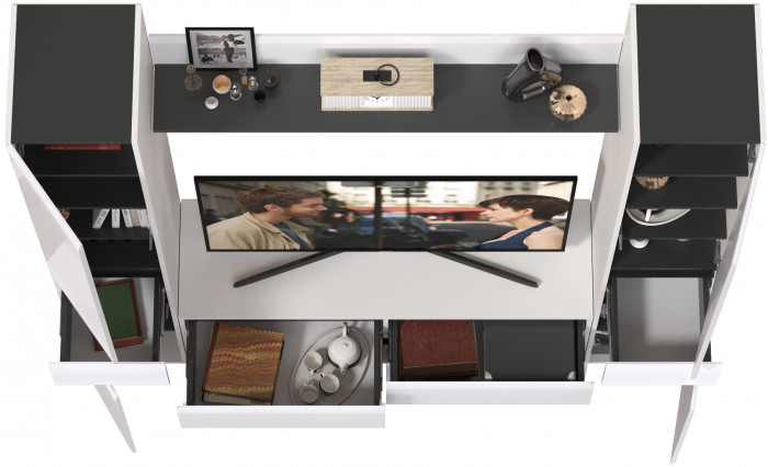 Сидней Комплектация № 052, корпус: белый/чёрный/фасады: МДФ белый глянец