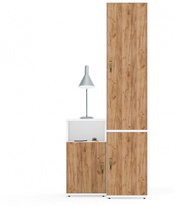 Лидер-8 Пенал МД 23Б + Тумба МД 3.19, белый шагрень/крафт золото