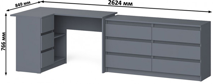 Мори компьютерный стол МС-16 левый + Комод МК1380.6, графит