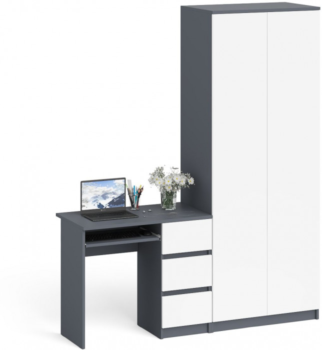 Мори компьютерный стол МС-6 правый + Шкаф МШ800.1, графит/белый
