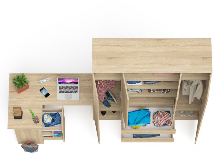 Мори Стол компьютерный МС-16 левый + Шкаф МШ1600.1, цвет дуб сонома, ШхГхВ 284,8х84,9х209,6 см., выдвижные ящики слева, НЕ универсальная сборка