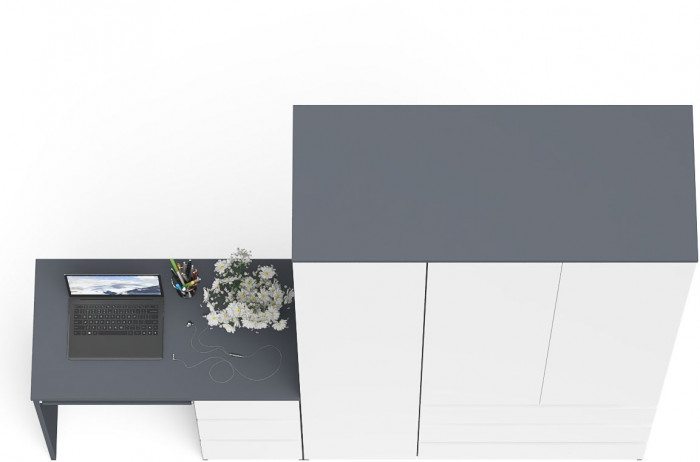 Мори Стол компьютерный МС-6 правый + Шкаф МШ1200.1, цвет графит/белый, ШхГхВ 210,4х50,4х209,6 см., выдвижные ящики справа, НЕ универсальная сборка
