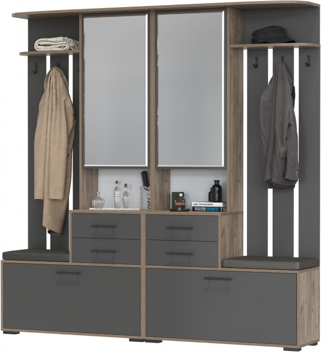 Два шкафа с вешалкой Домино 2-3431дкт/граф, дуб крафт табачный/графит